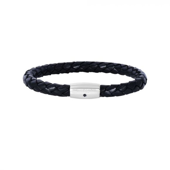 Sterling Silver Men's Leather Bracelet - Picture 1 of 1